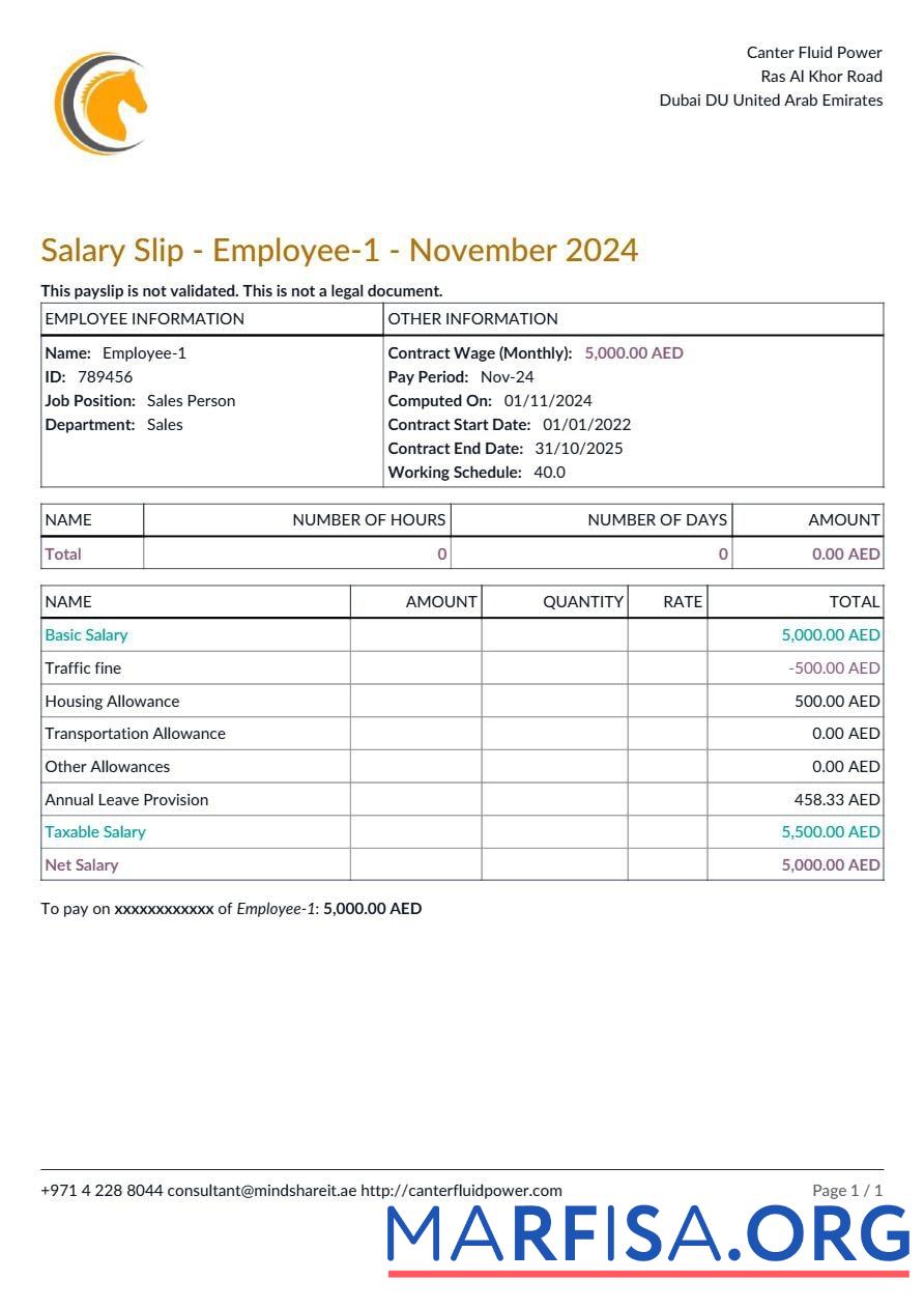 Blank Canter Fluid Power payslip real example